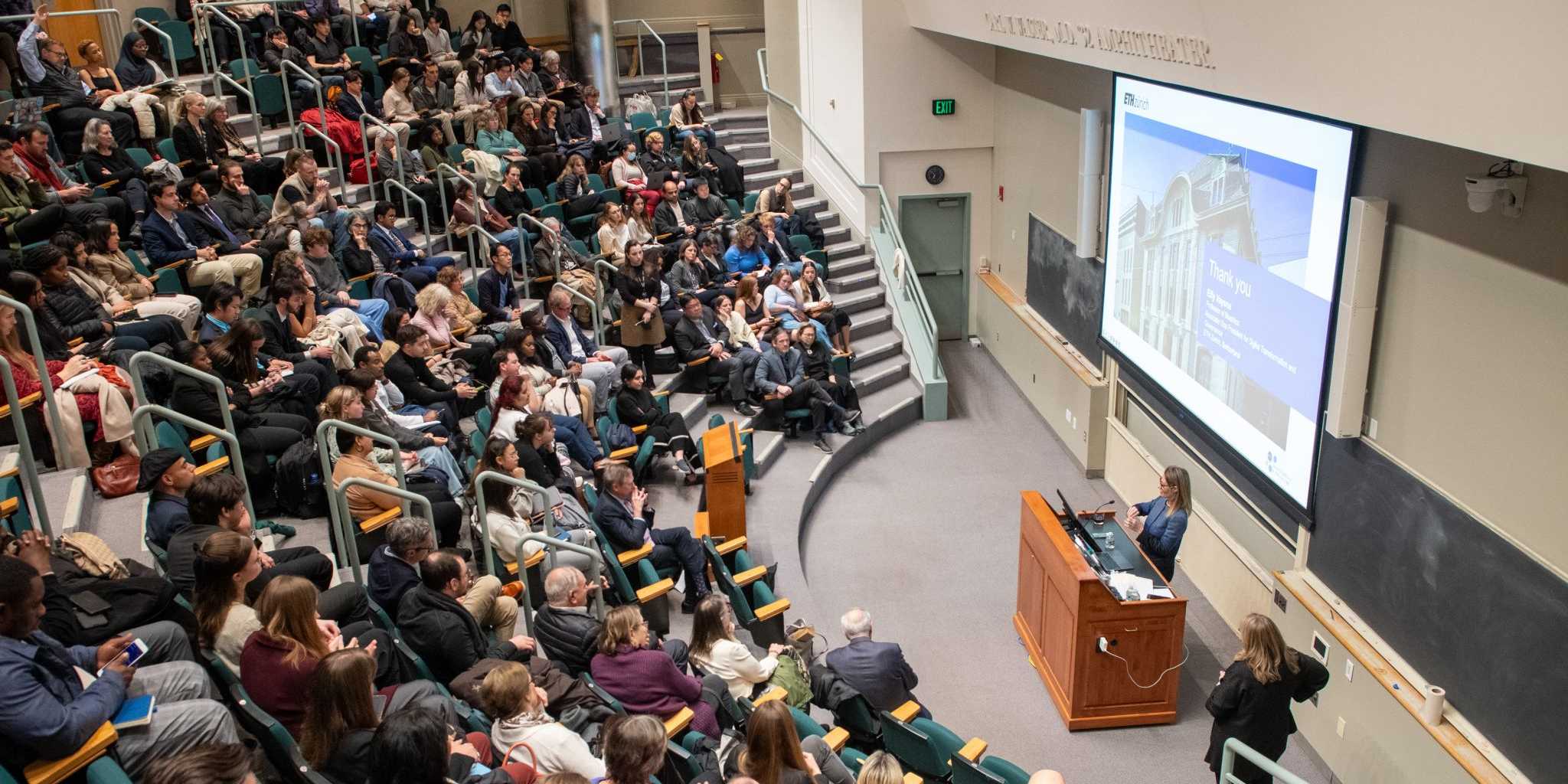 Photograph of Effy delivering the George W. Gay Lecture 